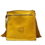 Quirvow Moroccan Leather Crossbody Bag – Genuine Leather, Raw Edge, Horn Toggle, Yellow - Image 2