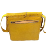 Quirvow Moroccan Leather Crossbody Bag – Genuine Leather, Raw Edge, Horn Toggle, Yellow - Image 4