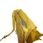 Quirvow Moroccan Leather Crossbody Bag – Genuine Leather, Raw Edge, Horn Toggle, Yellow - Image 3