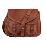 Quirvow Moroccan Leather Crossbody Saddle Bag – Genuine Goat Leather, Brown