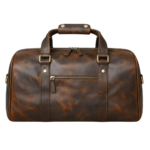 Quirvow Moroccan Leather Duffel Bag – Genuine Leather, Brass Hardware, Dark Brown