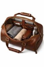 Quirvow Moroccan Leather Duffel Bag – Genuine Leather, Brass Hardware, Dark Brown - Image 3