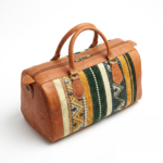 Quirvow Moroccan Leather Kilim Duffel Bag - Tan & Forest Green - 20 Inch - Image 2