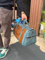 Quirvow Moroccan Leather & Goat Hair Duffel Bag - Blue & Brown - 20 Inch - Image 4
