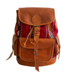 Quirvow Moroccan Leather & Kilim Backpack - Tan & Red - 16 Inch