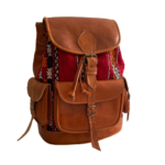 Quirvow Moroccan Leather & Kilim Backpack - Tan & Red - 16 Inch - Image 2
