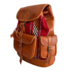 Quirvow Moroccan Leather & Kilim Backpack - Tan & Red - 16 Inch - Image 4
